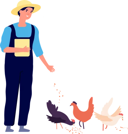 Fermier avec poule  Illustration