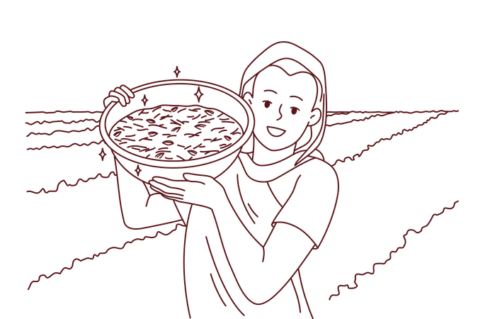 Agriculteur indien avec panier de semences  Illustration