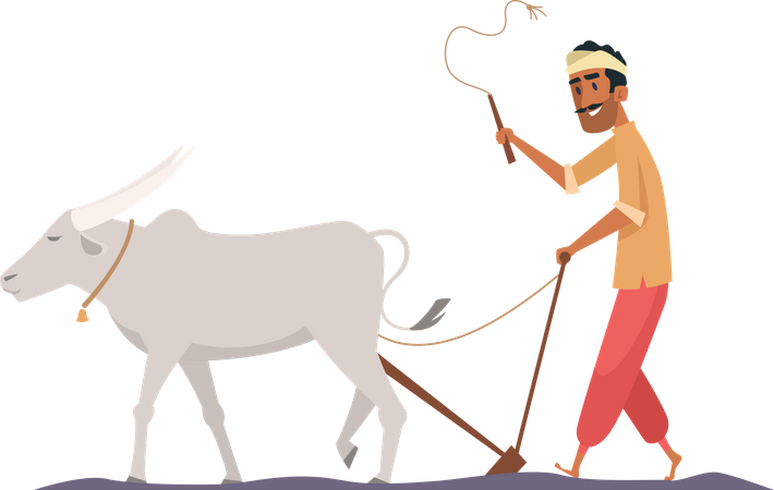 Agriculteur indien chevauchant un taureau  Illustration