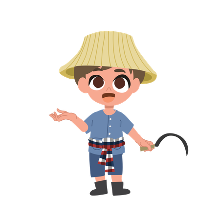 Fermier mignon avec outil agricole  Illustration