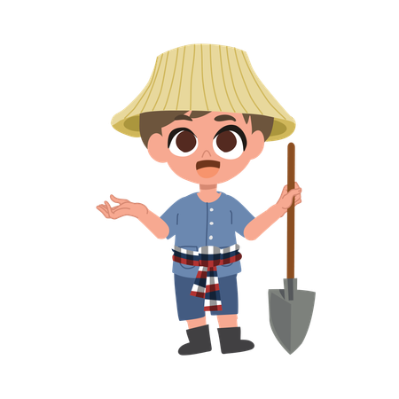 Fermier mignon avec outil agricole  Illustration