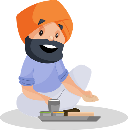 Fermier punjabi assis et mangeant de la nourriture  Illustration