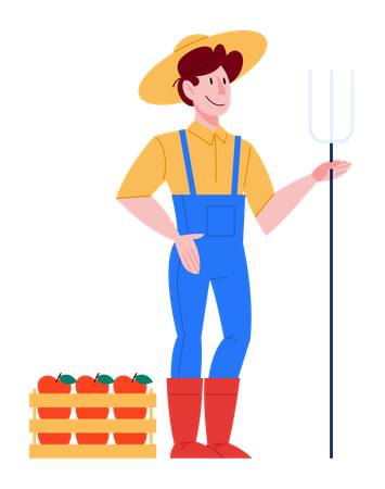 Fermier tenant une fourche.  Illustration