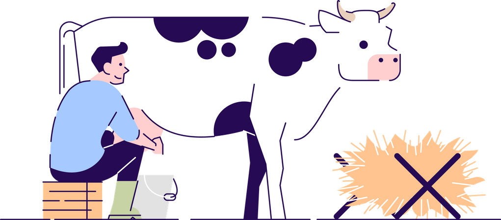 Agriculteur, traite, vache  Illustration