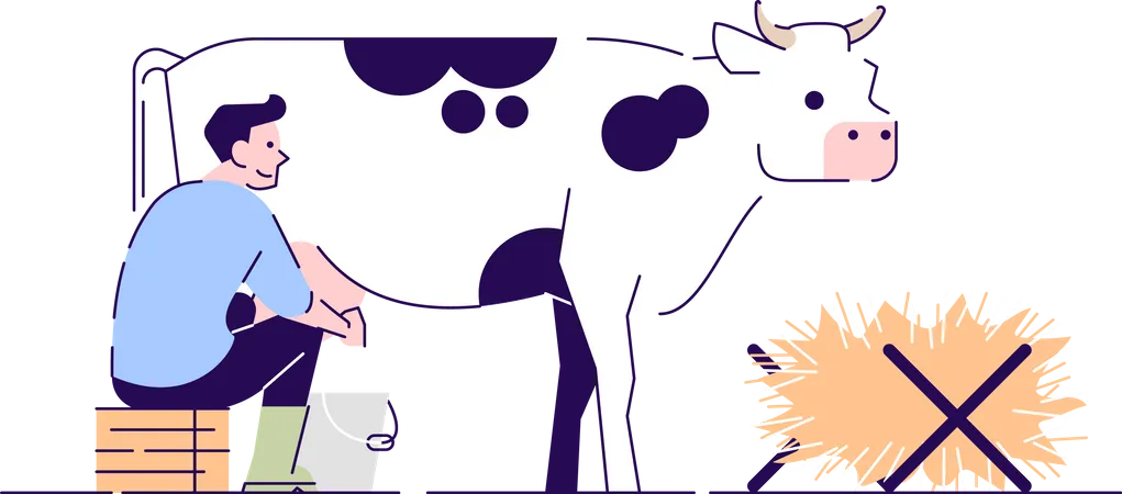 Agriculteur, traite, vache  Illustration