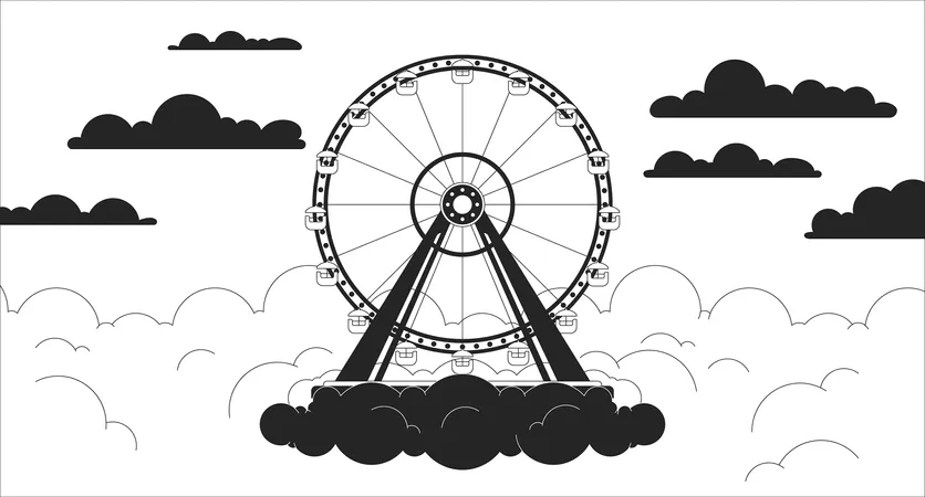 Ferris wheel sunset clouds  Illustration