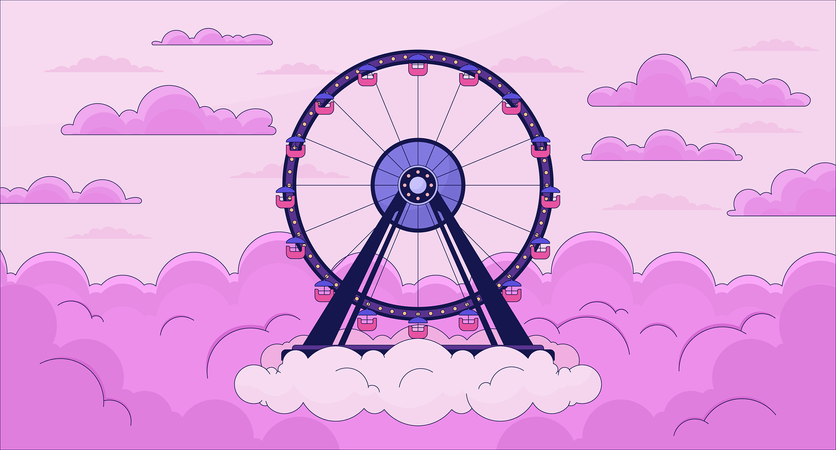 Ferris wheel sunset clouds  Illustration