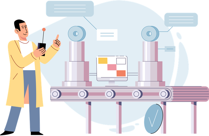 Produktionsmitarbeiter überwachen Robotermaschinen  Illustration