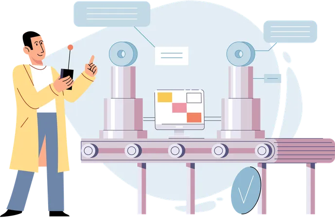 Produktionsmitarbeiter überwachen Robotermaschinen  Illustration