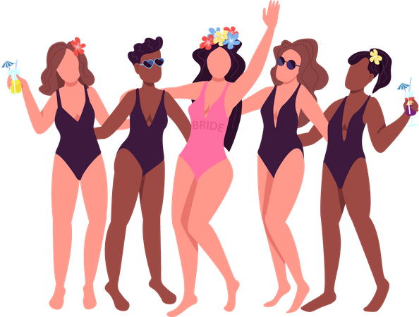 Damas de honra em festa na praia  Ilustração