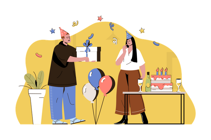 Celebração da festa de aniversário  Ilustração