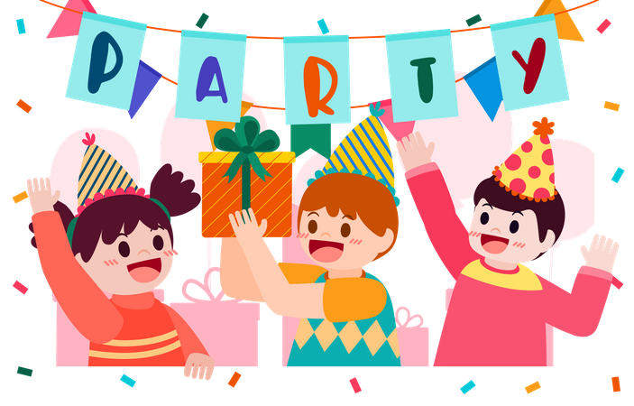Crianças comemorando festa de aniversário  Ilustração
