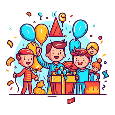 Crianças comemorando festa de aniversário  Ilustração