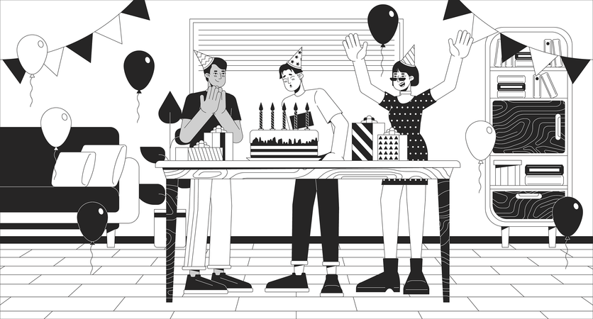 Festa de aniversário é comemorada em casa  Ilustração