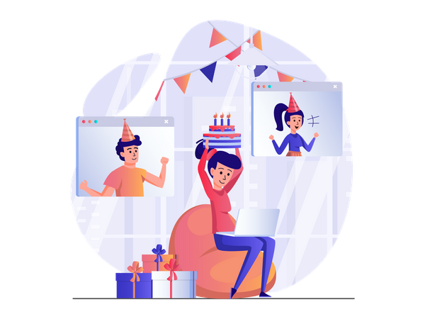 Festa de aniversário on-line  Ilustração