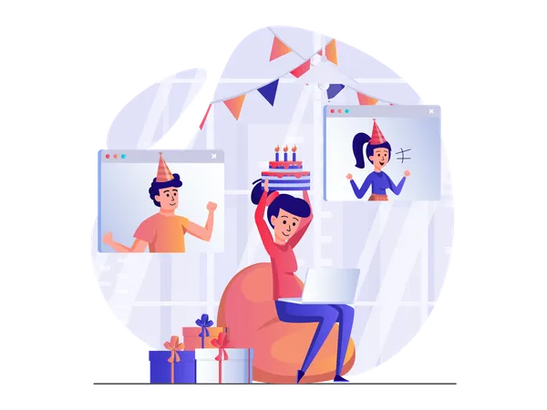 Festa de aniversário on-line  Ilustração