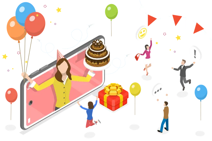 Festa de aniversário virtual  Ilustração