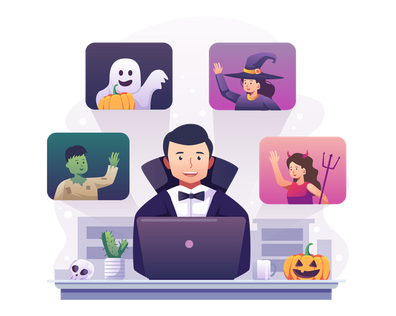 Festa de halloween on-line  Ilustração
