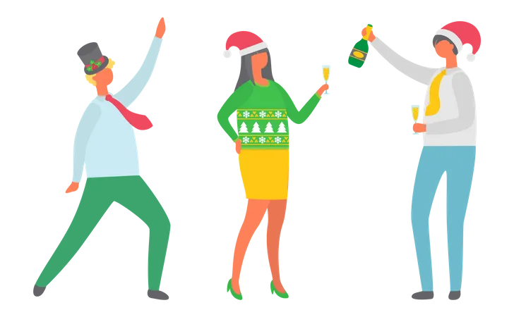 Festa de Natal de pessoas amigos dançando juntos  Ilustração
