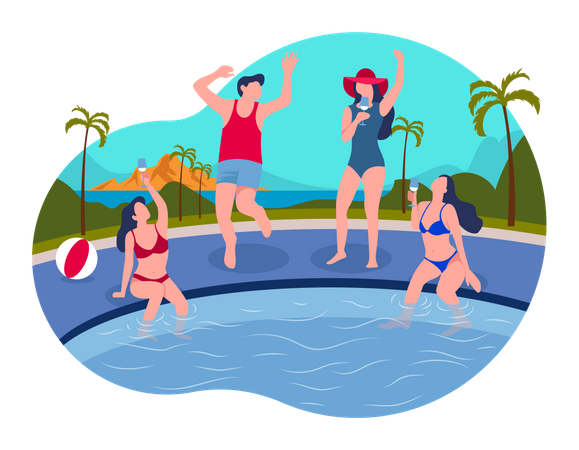 Festa na piscina  Ilustração