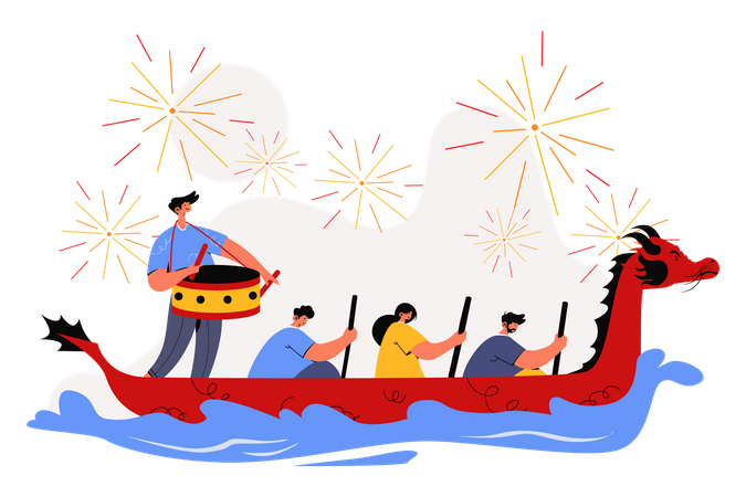 Corridas de barco no Festival do Barco-Dragão  Ilustração