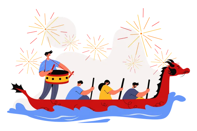 Corridas de barco no Festival do Barco-Dragão  Ilustração