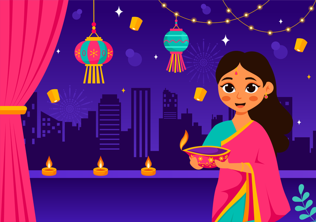 Festival de luces de Diwali  Ilustración