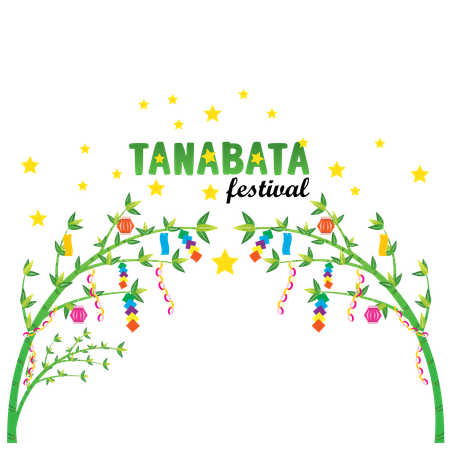 Festival de Tanabata decorado con hojas de bambú  Ilustración