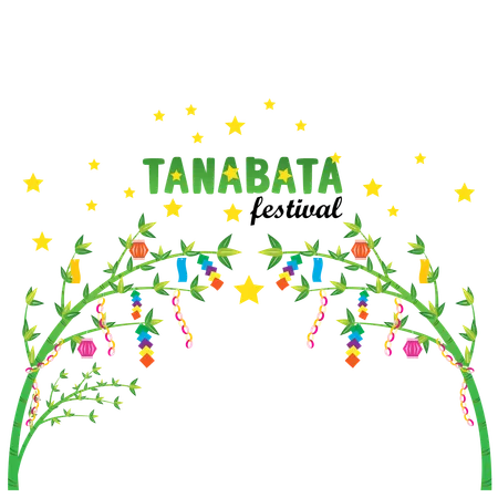 Festival de Tanabata decorado con hojas de bambú  Ilustración