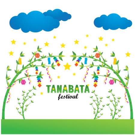 Festival de Tanabata decorado con hojas de bambú  Ilustración