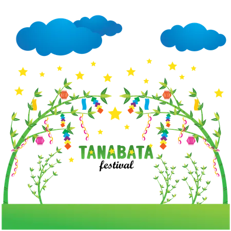 Festival de Tanabata decorado con hojas de bambú  Ilustración