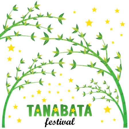 Festival de Tanabata decorado con hojas de bambú  Ilustración