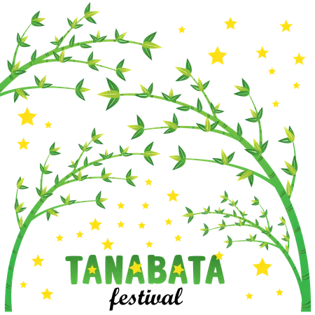 Festival de Tanabata decorado con hojas de bambú  Ilustración