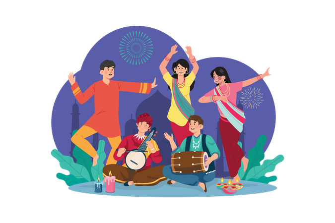 Célébration traditionnelle du festival Diwali  Illustration