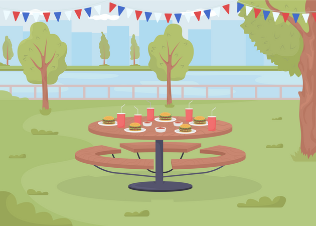 Festive picnic in city park  Illustration