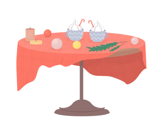 Festive table with Christmas ornaments and food  Illustration