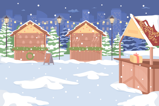 Festive winter holiday market Illustration