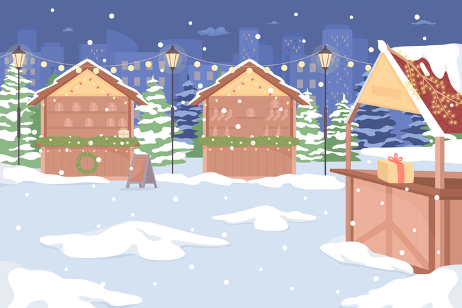 Festive winter holiday market  Illustration