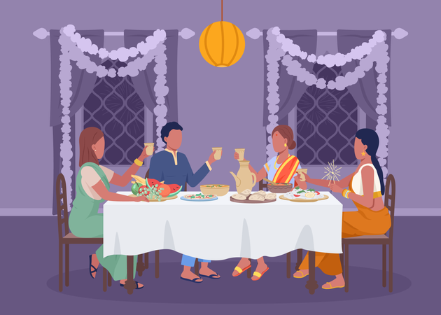 Festliches Abendessen zu Diwali  Illustration