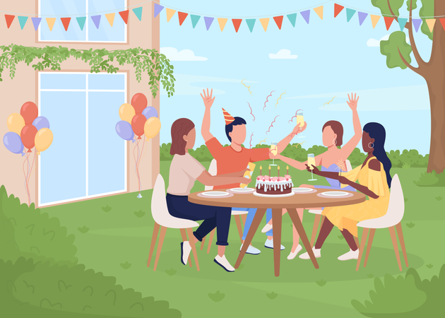 Fête d'anniversaire en plein air  Illustration