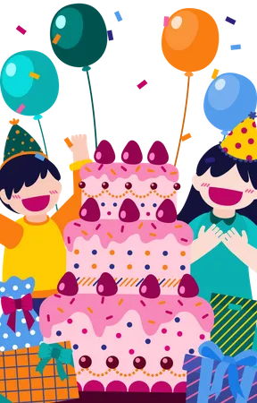 Enfants à la fête d'anniversaire  Illustration