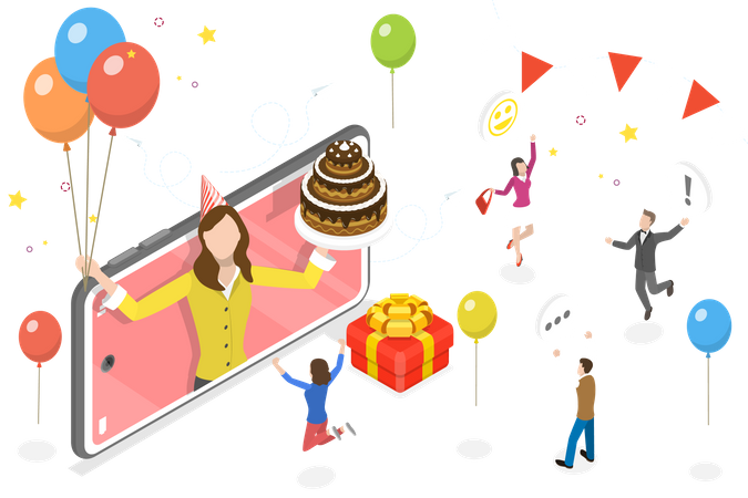 Fête d'anniversaire virtuelle  Illustration