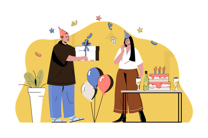 Célébration d'une fête d'anniversaire  Illustration