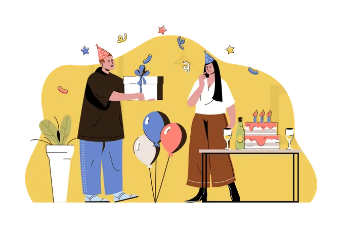 Célébration d'une fête d'anniversaire  Illustration