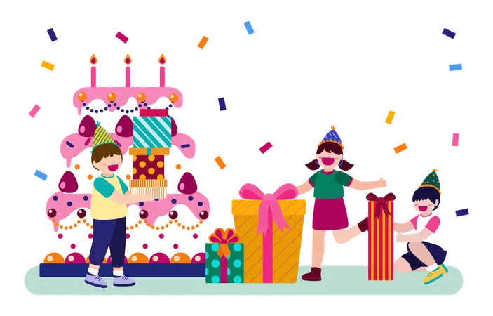 Célébration d'une fête d'anniversaire  Illustration