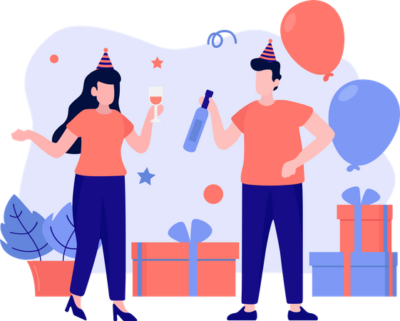 Célébration d'une fête d'anniversaire  Illustration