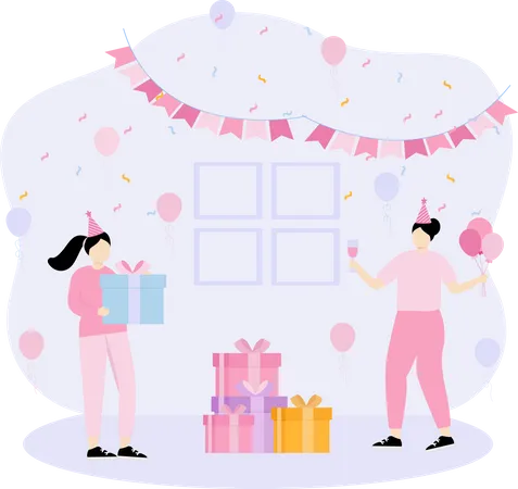 Célébration d'une fête d'anniversaire  Illustration