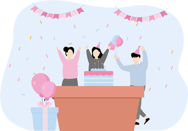 Célébration d'une fête d'anniversaire  Illustration