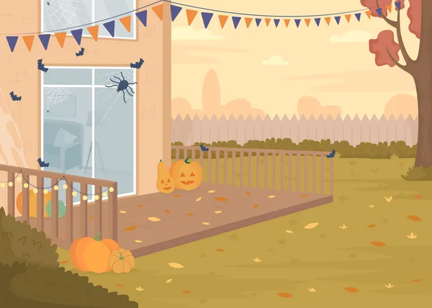 Fête d'Halloween dans la cour  Illustration