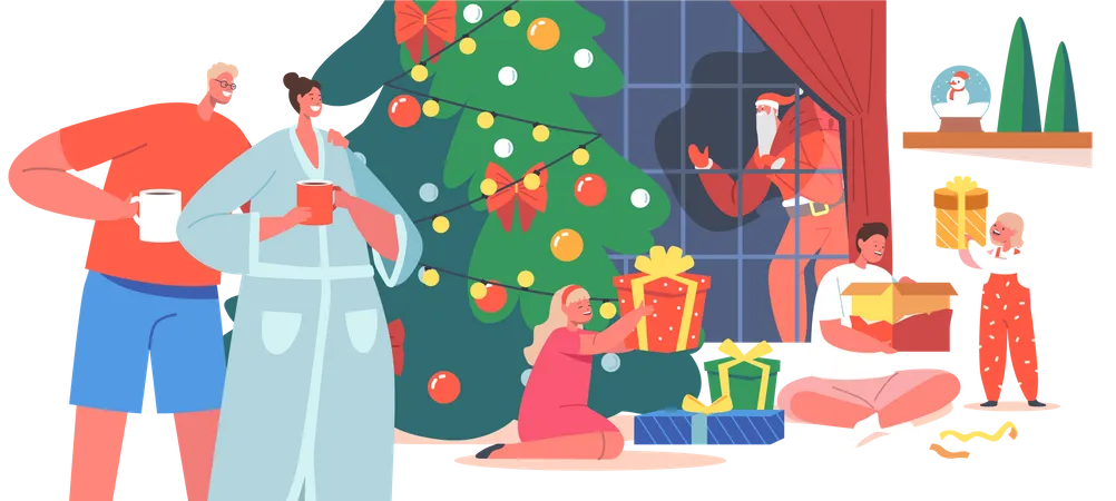 Joyeuse fête de famille Noël à la maison  Illustration